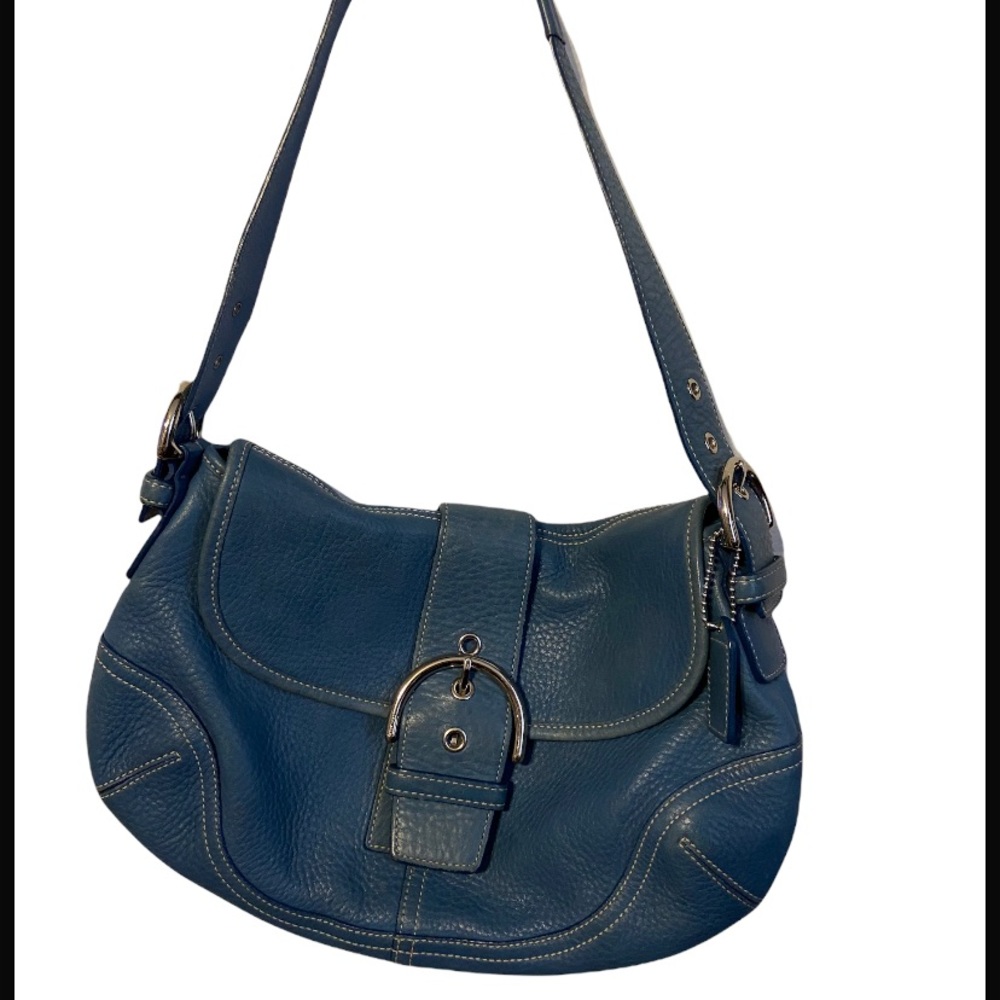 An Coach leather steel blue color shoulder purse